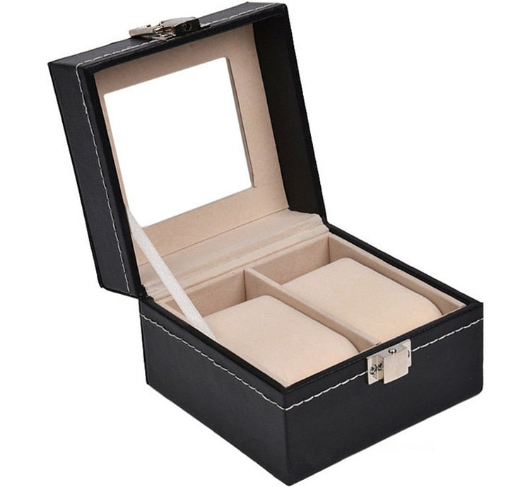 New PU Leather Watch Box Black Men&#39;s Watch Storage Box Case With Window Jewelry Women Gift Case Fashion Display Jewelry Box - StorageandmoreStorage