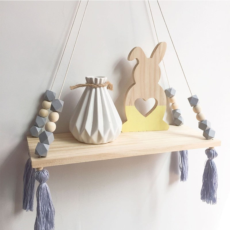 Kids room Wooden wall shelves Natural Wood Beads Wall Shelf Storage Shelf Kids Decorative Shelves For Kids Nursery Decoration - StorageandmoreStorage