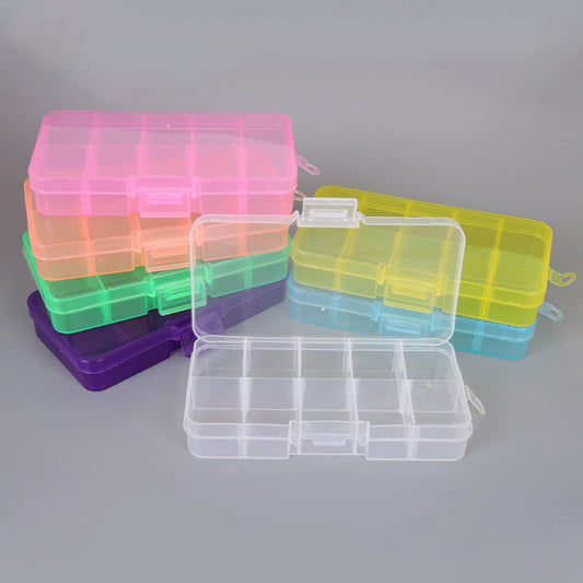 10 Slots Plastic Storage Jewelry Box Compartment Adjustable Container for Beads Earring Box for Jewelry Rectangle Box Case - StorageandmoreStorage