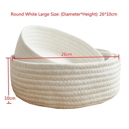 1Pc Hand Woven Baskets Laundry Basket Storage Office Sundries Handmade Knitting Cotton Hamper Round & Boat Small Large Orgenizer - StorageandmoreStorage