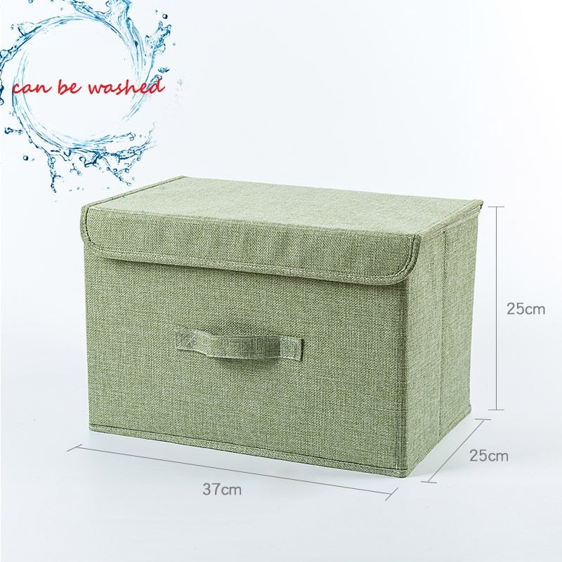 2021 New Washable Cotton Linen Fabric Folding CD Storage Box Foldable Bins Toys Organizer With Lid Storage Basket Laundry Basket - StorageandmoreStorage