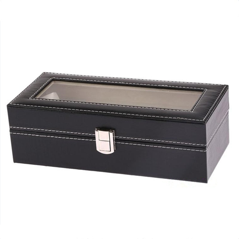 New PU Leather Watch Box Black Men&#39;s Watch Storage Box Case With Window Jewelry Women Gift Case Fashion Display Jewelry Box - StorageandmoreStorage