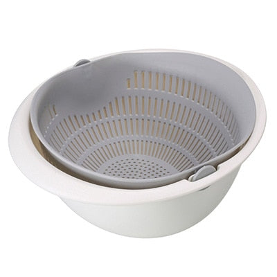 Kitchen Silicone Double Drain Basket Bowl Washing Storage Basket Strainers Bowls Drainer Vegetable Cleaning Colander Tool - StorageandmoreStorage