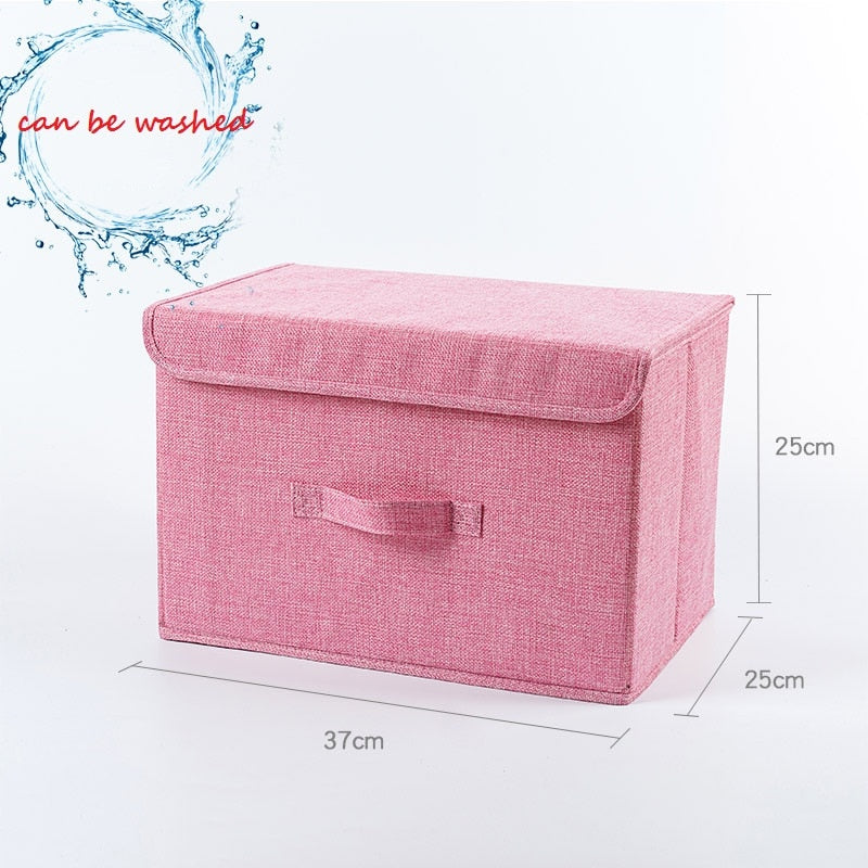 2021 New Washable Cotton Linen Fabric Folding CD Storage Box Foldable Bins Toys Organizer With Lid Storage Basket Laundry Basket - StorageandmoreStorage