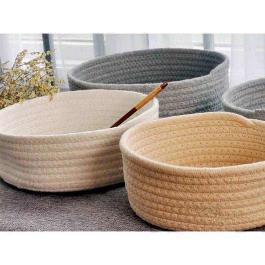 1Pc Hand Woven Baskets Laundry Basket Storage Office Sundries Handmade Knitting Cotton Hamper Round & Boat Small Large Orgenizer - StorageandmoreStorage