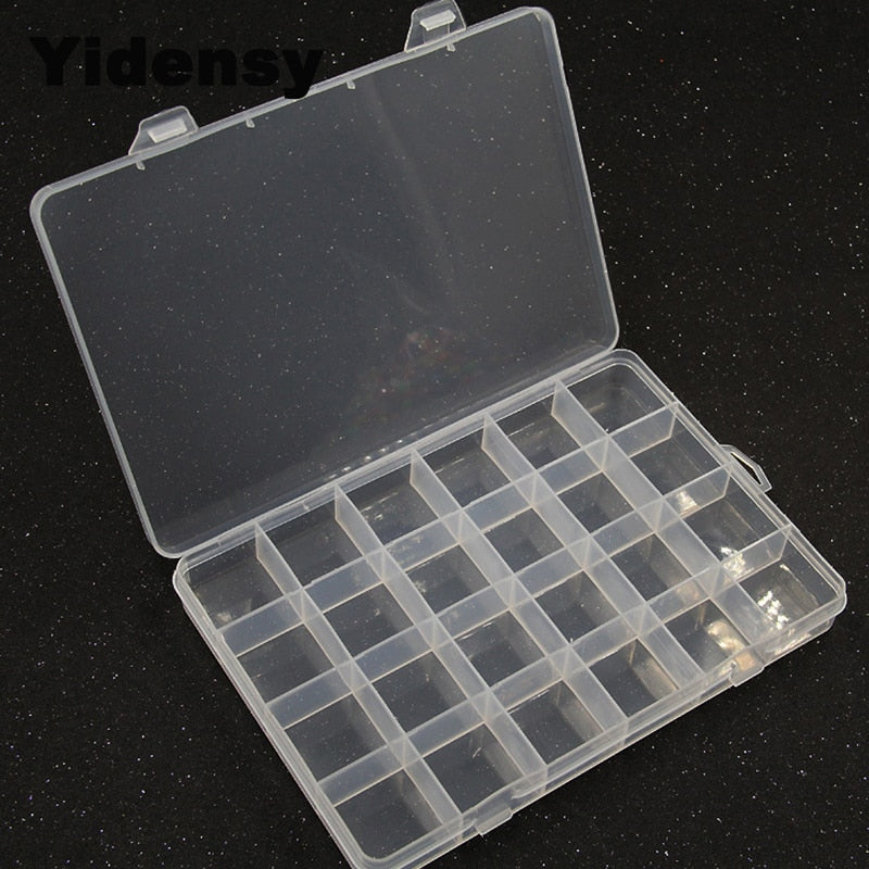 Yidensy 1pcs Square Transparent Plastic Storage Box Case 10/24 Slot Adjustable for Pills Jewelry Beads Earring Case Organizer - StorageandmoreStorage