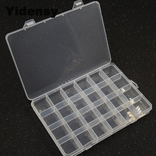 Yidensy 1pcs Square Transparent Plastic Storage Box Case 10/24 Slot Adjustable for Pills Jewelry Beads Earring Case Organizer - StorageandmoreStorage