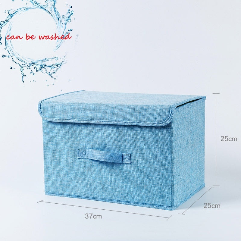 2021 New Washable Cotton Linen Fabric Folding CD Storage Box Foldable Bins Toys Organizer With Lid Storage Basket Laundry Basket - StorageandmoreStorage