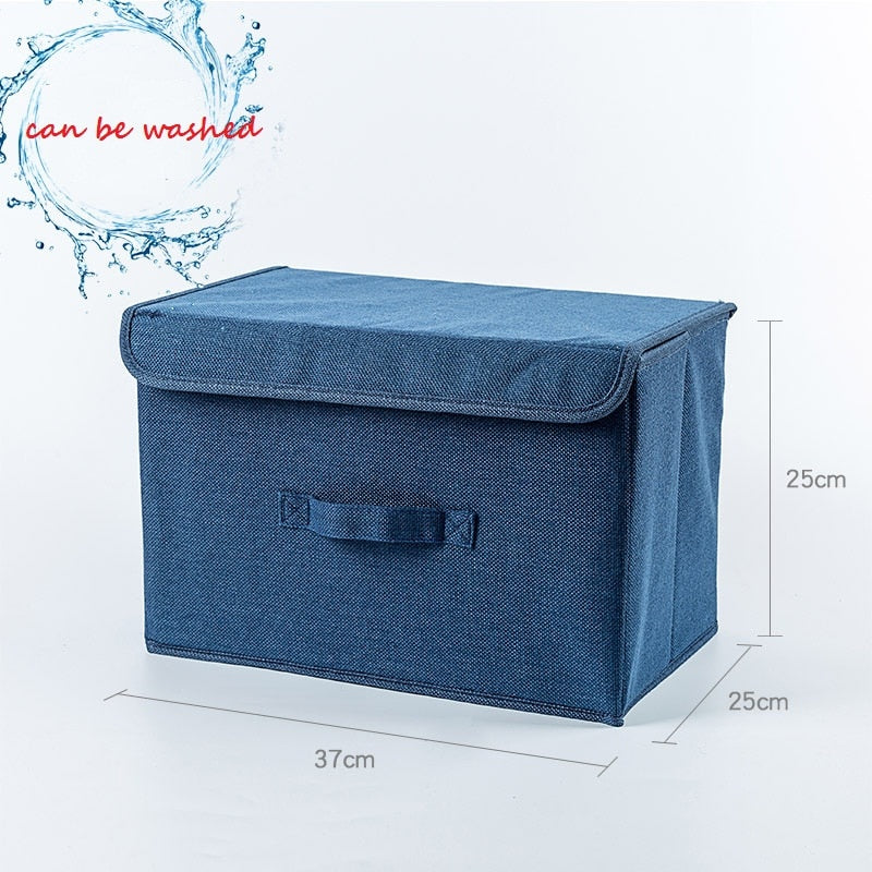 2021 New Washable Cotton Linen Fabric Folding CD Storage Box Foldable Bins Toys Organizer With Lid Storage Basket Laundry Basket - StorageandmoreStorage