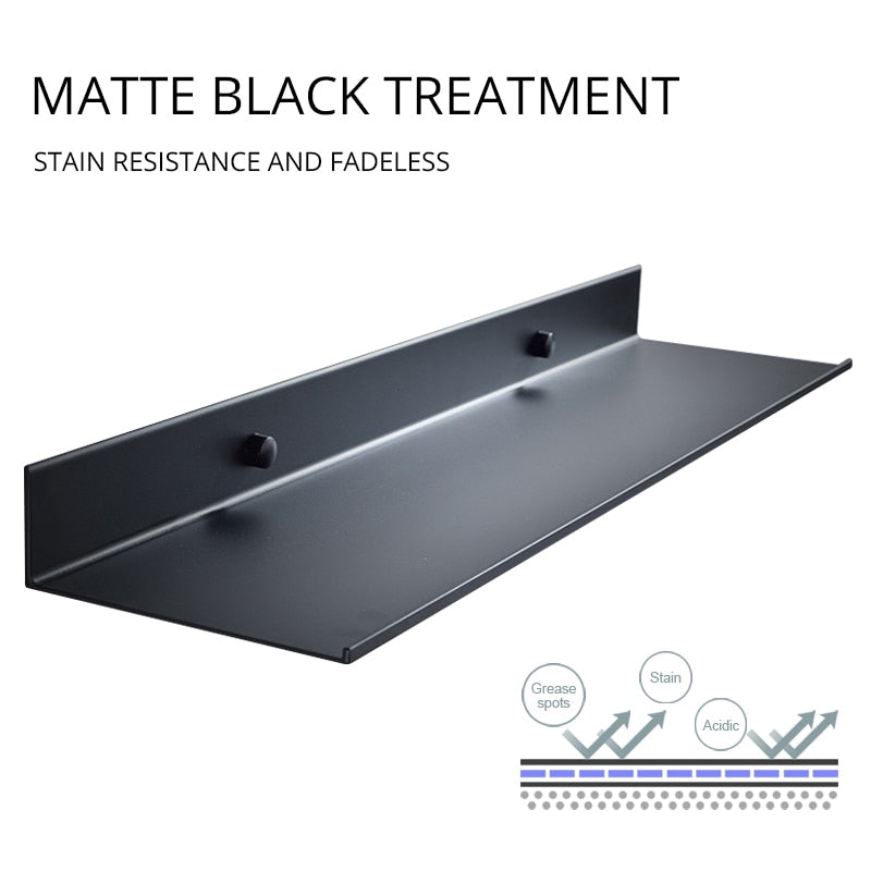 Matt Black Wall Shelf Bathroom Shelves Bathroom Accessories 30-50cm Modern Kitchen Shower Bath Storage Rack Wholesale Promotion - StorageandmoreStorage