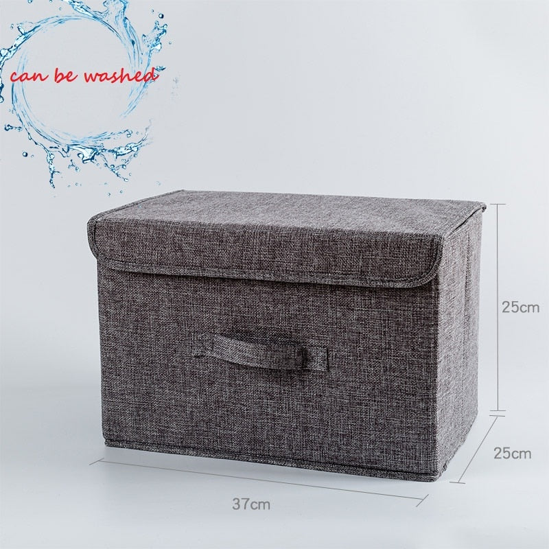 2021 New Washable Cotton Linen Fabric Folding CD Storage Box Foldable Bins Toys Organizer With Lid Storage Basket Laundry Basket - StorageandmoreStorage