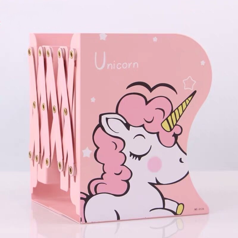 1PC Kawaii Unicorn Metal Desk Book Holder Retractable Bookends Students Desk Organizer Office School Home Bookshelf Stationery - StorageandmoreStorage