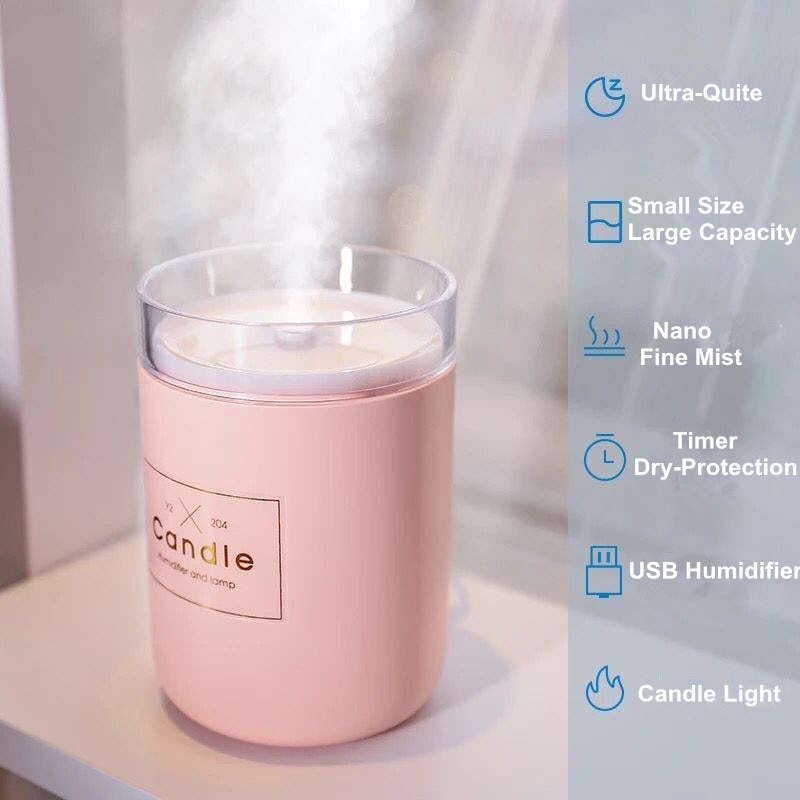 Candle Air Humidifier Portable Ultrasonic Silent Large Capacity USB Aroma Essential Oil Diffuser Home Car Office Purify Anion - StorageandmoreStorage