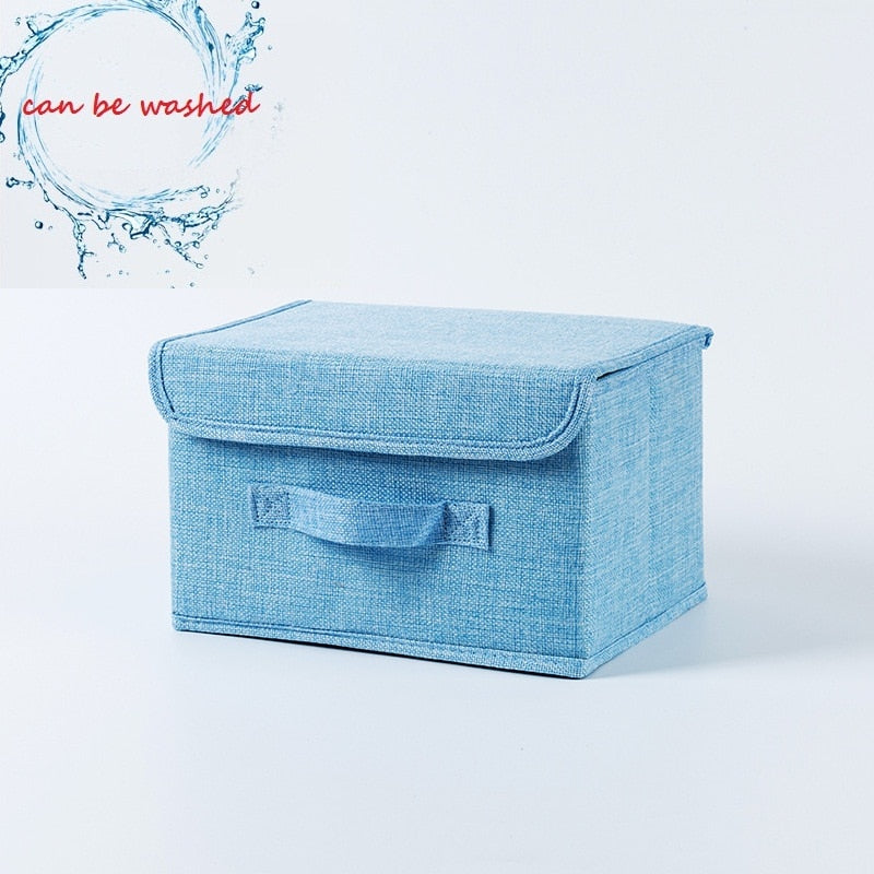 2021 New Washable Cotton Linen Fabric Folding CD Storage Box Foldable Bins Toys Organizer With Lid Storage Basket Laundry Basket - StorageandmoreStorage