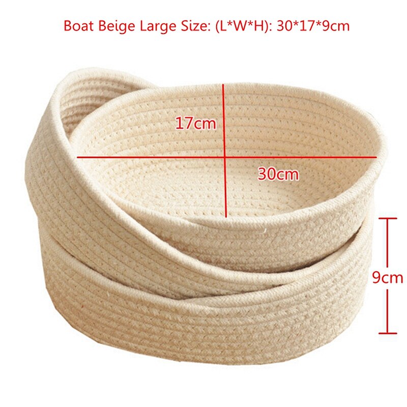 1Pc Hand Woven Baskets Laundry Basket Storage Office Sundries Handmade Knitting Cotton Hamper Round & Boat Small Large Orgenizer - StorageandmoreStorage