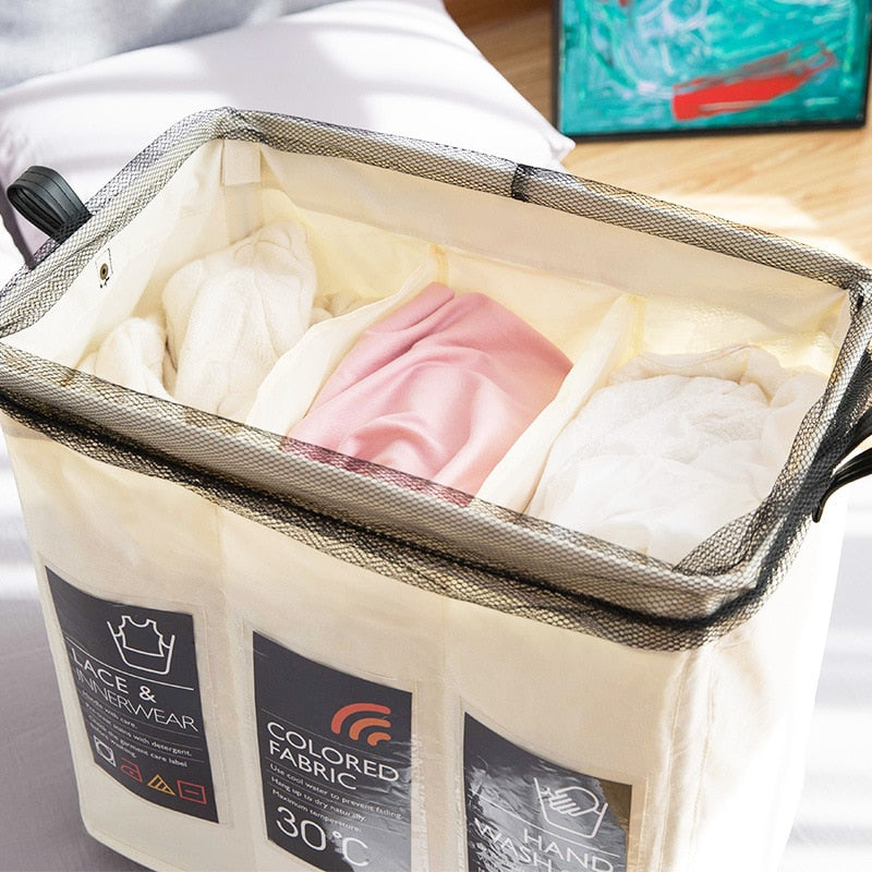 Foldable Storage Basket with Wheels Caster Laundry Basket Collapsible Large Hamper Barrel Dirty Clothes Laundry Bag Organization - StorageandmoreStorage