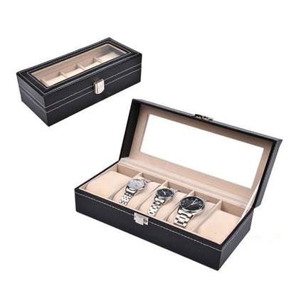 New PU Leather Watch Box Black Men&#39;s Watch Storage Box Case With Window Jewelry Women Gift Case Fashion Display Jewelry Box - StorageandmoreStorage