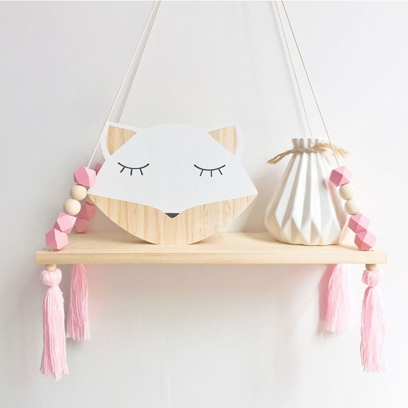 Kids room Wooden wall shelves Natural Wood Beads Wall Shelf Storage Shelf Kids Decorative Shelves For Kids Nursery Decoration - StorageandmoreStorage