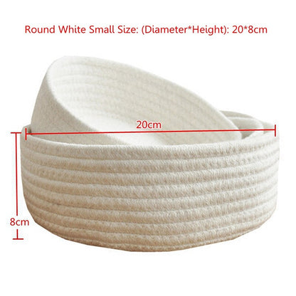 1Pc Hand Woven Baskets Laundry Basket Storage Office Sundries Handmade Knitting Cotton Hamper Round & Boat Small Large Orgenizer - StorageandmoreStorage