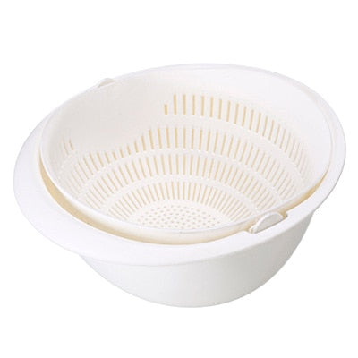 Kitchen Silicone Double Drain Basket Bowl Washing Storage Basket Strainers Bowls Drainer Vegetable Cleaning Colander Tool - StorageandmoreStorage