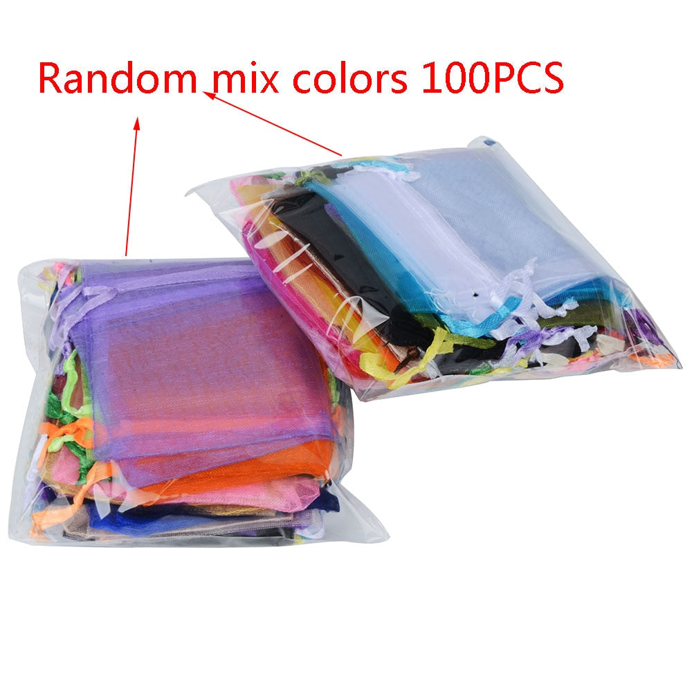 100pcs 24 Colors Jewelry Packaging Bag 5*7 7*9 9*12 10*15cm Organza Bags Gift Storage Wedding Drawstring Pouches Wholesales - StorageandmoreStorage