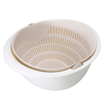 Kitchen Silicone Double Drain Basket Bowl Washing Storage Basket Strainers Bowls Drainer Vegetable Cleaning Colander Tool - StorageandmoreStorage