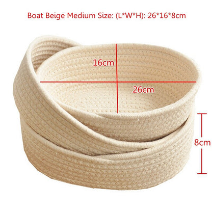 1Pc Hand Woven Baskets Laundry Basket Storage Office Sundries Handmade Knitting Cotton Hamper Round & Boat Small Large Orgenizer - StorageandmoreStorage