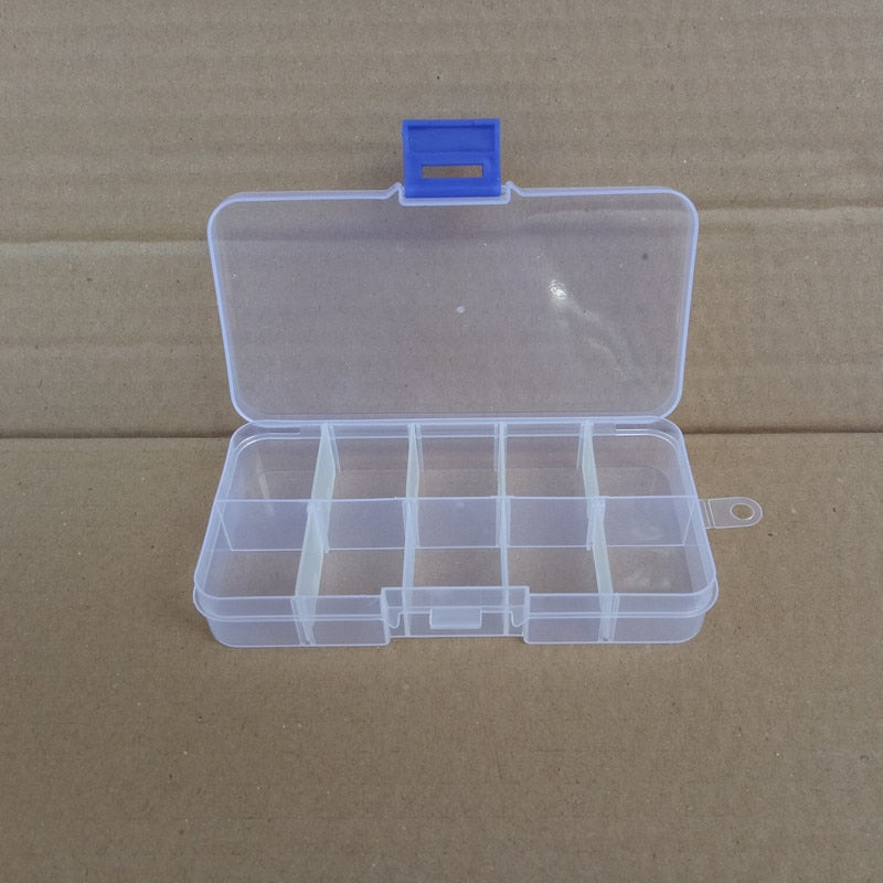 10 Grids Adjustable Transparent Plastic Storage Box for Small Component Jewelry Tool Box Bead Pills Organizer Nail Art Tip Case - StorageandmoreStorage