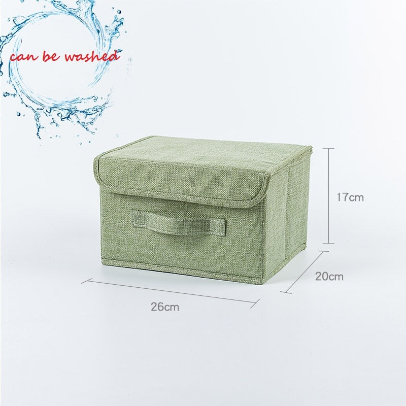 2021 New Washable Cotton Linen Fabric Folding CD Storage Box Foldable Bins Toys Organizer With Lid Storage Basket Laundry Basket - StorageandmoreStorage