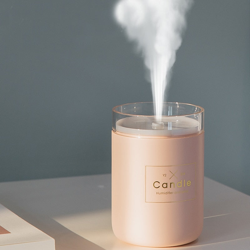 Candle Air Humidifier Portable Ultrasonic Silent Large Capacity USB Aroma Essential Oil Diffuser Home Car Office Purify Anion - StorageandmoreStorage