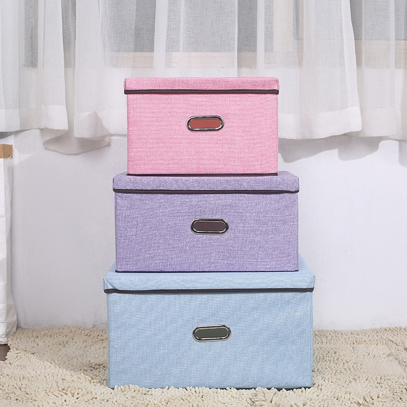 Large cotton linen Fabric folding storage box Kids Toy organizer Handles for Home Closet Bedroom Drawers Organizers Container - StorageandmoreStorage