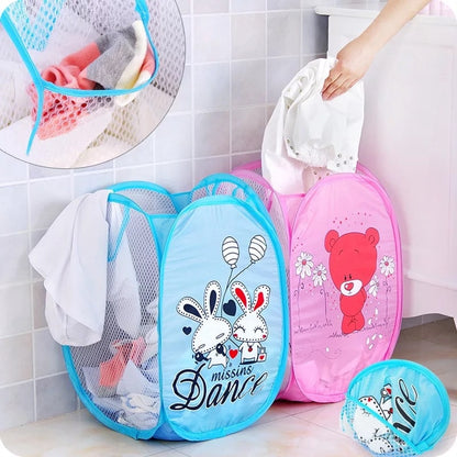 Folding Laundry Storage Basket Hamper Cartoon Pop Up Open Dirty Clothes Laundry Basket Kids Toys Sundries Storage Box Organizer - StorageandmoreStorage