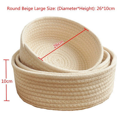 1Pc Hand Woven Baskets Laundry Basket Storage Office Sundries Handmade Knitting Cotton Hamper Round & Boat Small Large Orgenizer - StorageandmoreStorage