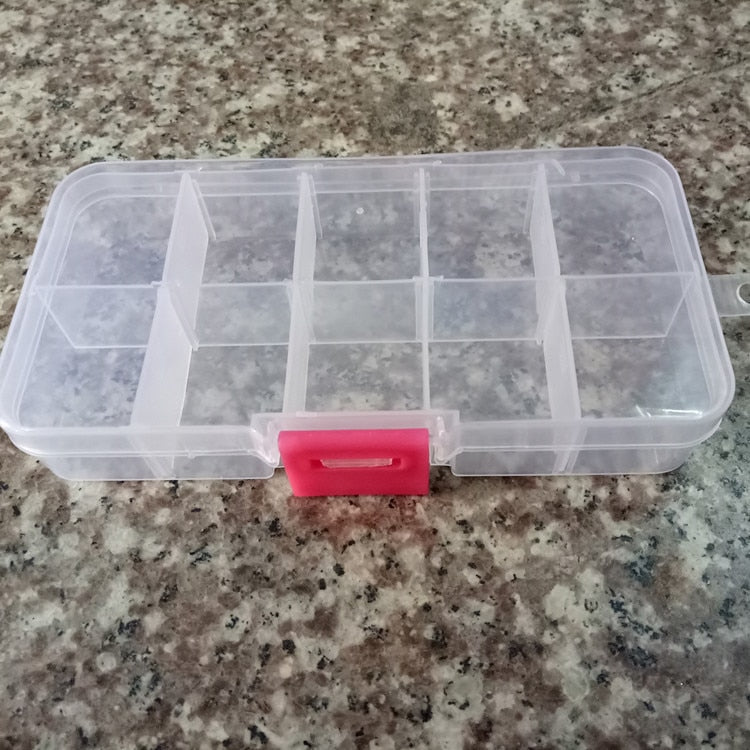 10 Grids Adjustable Transparent Plastic Storage Box for Small Component Jewelry Tool Box Bead Pills Organizer Nail Art Tip Case - StorageandmoreStorage