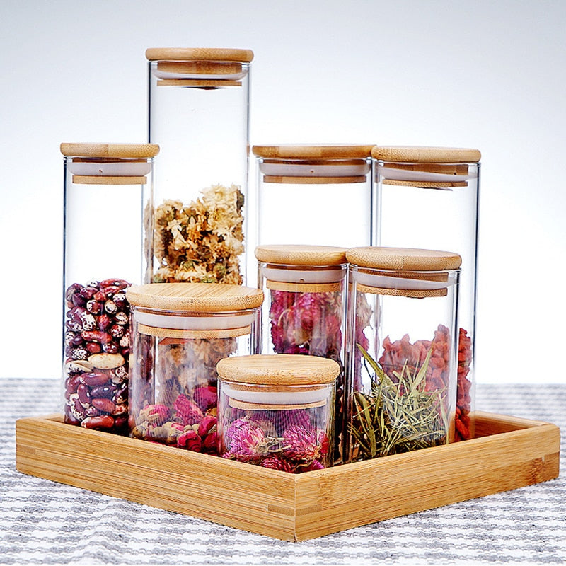 Transparent glass jars Seal jars Grains storage Bottles spice jar kitchen storage cans Kitchen Storage Organization - StorageandmoreStorage