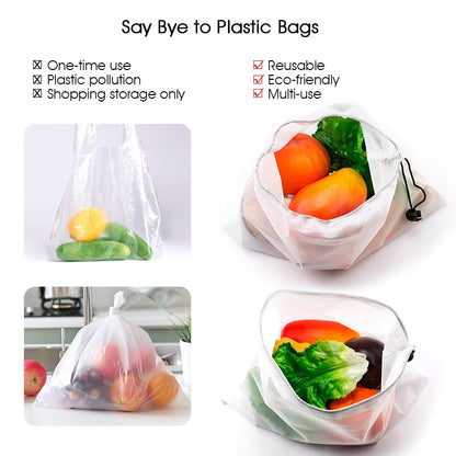 12pcs Reusable Rope Mesh Produce Bags Washable Bags For Grocery Shopping Storage Fruit Vegetable Toys Sundries Organizer Storage - StorageandmoreStorage