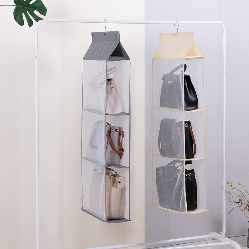 Wardrobe hanging organizer Tote bag hanging storage bag handbag organizer in the closet mesh purse handbag wardrobe organizer - StorageandmoreStorage