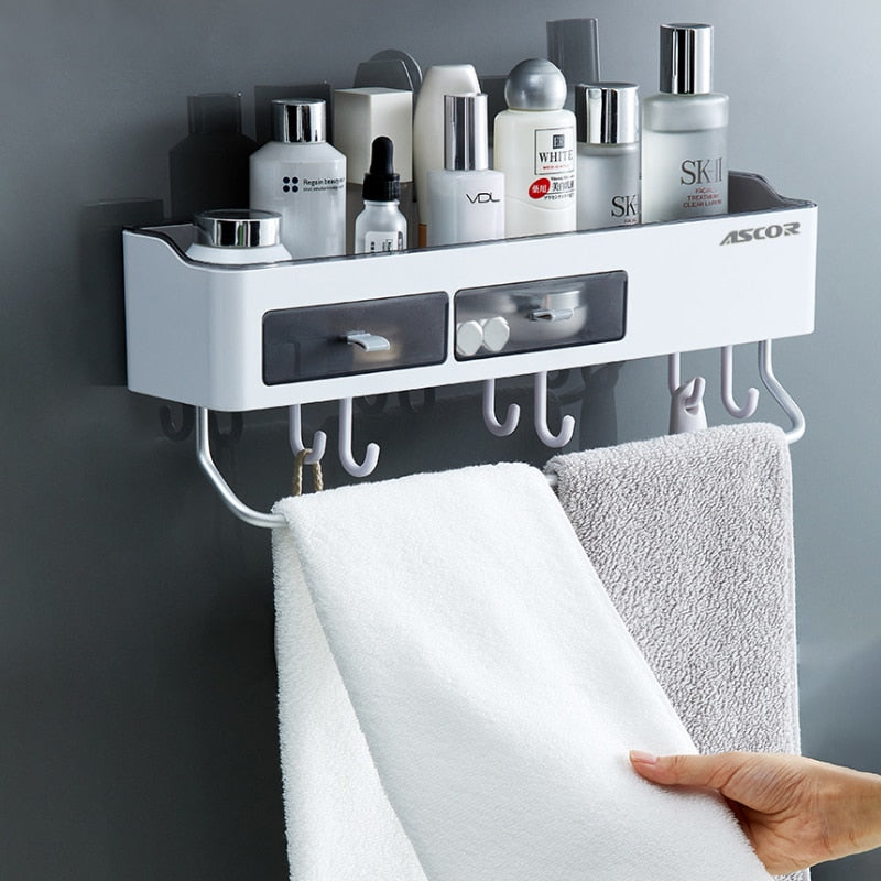 Removable Shower Storage Shelf Perforation-free Wall Storage Organizer Rack Draining Organizer Holder Bathroom Accessories - StorageandmoreStorage