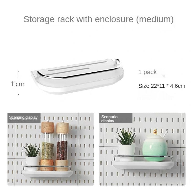 Pegboard Hanging Accessories Shelf Storage Bins Hook Brackets Clips No Punching for Garage Kitchen Pegboard Wall Organizer - StorageandmoreStorage