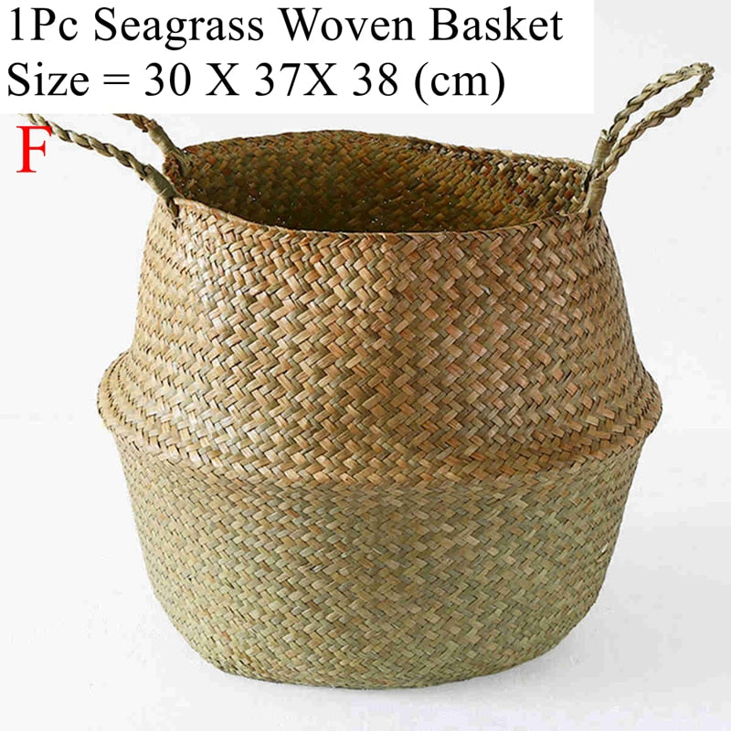 LuanQI Wicker Basket Toy Organizer Folding Rattan Seagrass Storage Basket Laundry Woven Basket Plant Flower Pot For Home Garden - StorageandmoreStorage