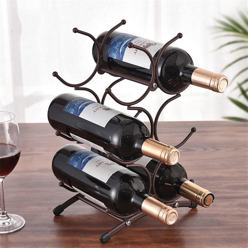 European style 6 Bottle Wine Rack Metal Freestanding Kitchen Storage Stand Wine Cabinet Grape Wine Shelf Display Bar - StorageandmoreStorage