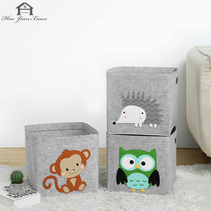 Creative Cartoon Animal Storage Box Felt Fabric Cube Nursery Shelf Home Closet Folding Storage Basket For Kids Toys Organizer - StorageandmoreStorage