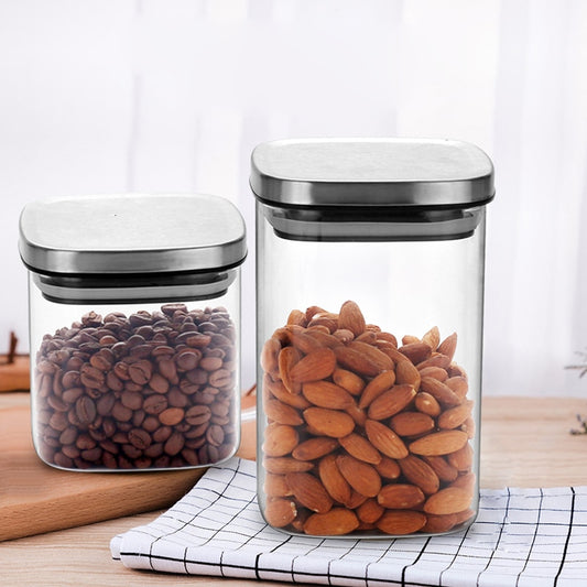 Container for Cereals Glass Sealed Tank Stainless Steel Lid Glass Jar Coffee Bean Storage Tank Kitchen Coarse Food Storage Tank - StorageandmoreStorage