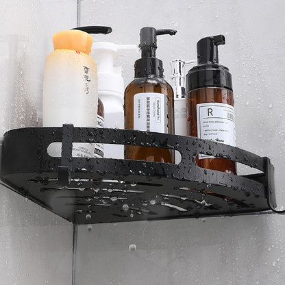 Mosodo Bathroom Shelf Organizer Shower Storage Rack Black Corner Shelves Wall Mounted Aluminum Toilet Shampoo Holder No Drill - StorageandmoreStorage