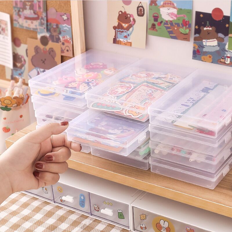 MINKYS 2pcs/lot Transparent Desktop Organizer Pencil Box Photocards Storage Box Classification Box School Office Stationery - StorageandmoreStorage