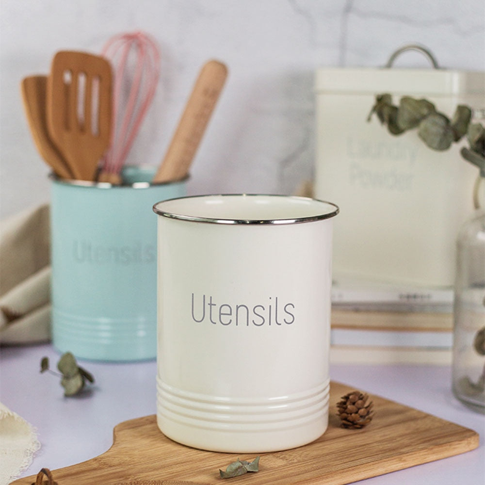 Round Utensil Storage Jar Kitchen Tableware Organizer Jars No Lid Cooking Tool Metal Box Scandinavia Cosmetic Brush Container - StorageandmoreStorage