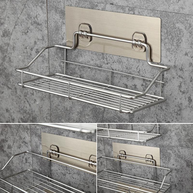 Stainless Steel Bathroom Storage Shelf Punch-Free Kitchen Bathroom Toilet Wall Hanging Storage Rack - StorageandmoreStorage