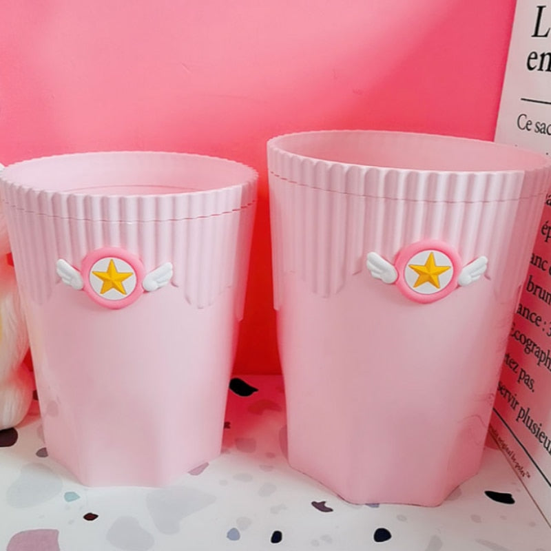 Creative Pink Waste Bin Anime Card Captor Sakura Plastic Trash Can Kawaii Cartoon Home Office Desktop Garbage Storage Basket New - StorageandmoreStorage