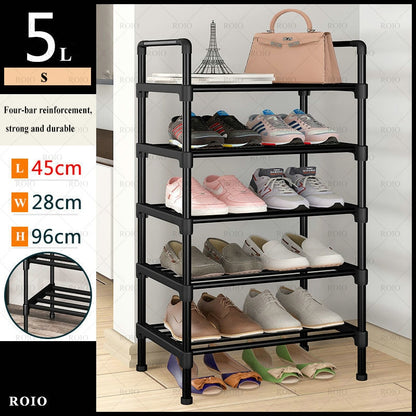 Simple Shoe Rack Metal Shoe Shelf Footwear Shoe Rack Living Room Space Saving Shoes Organizer Stand Holder Black Shoe Shelf - StorageandmoreStorage