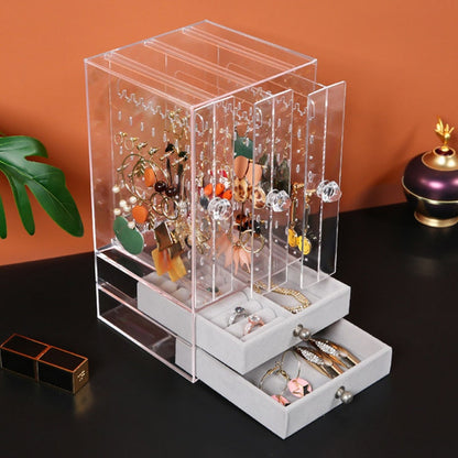 Jewelry Storage Box Earrings Display Stand Organizer Necklace Jewelry Display Cabinet Drawer Storage Rack Clear Plastic Box - StorageandmoreStorage